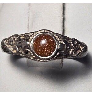 Vintage Sterling Silver Goldstone Ring-Size 7